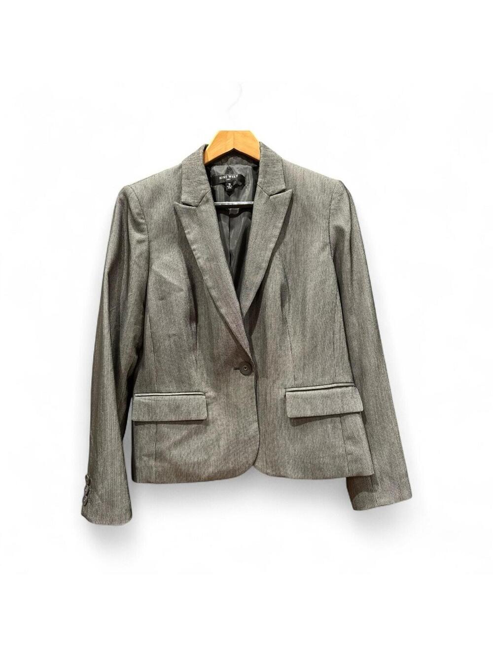Nine West charcoal pinstriped blazer suit jacket Womens 10 gray lined Work